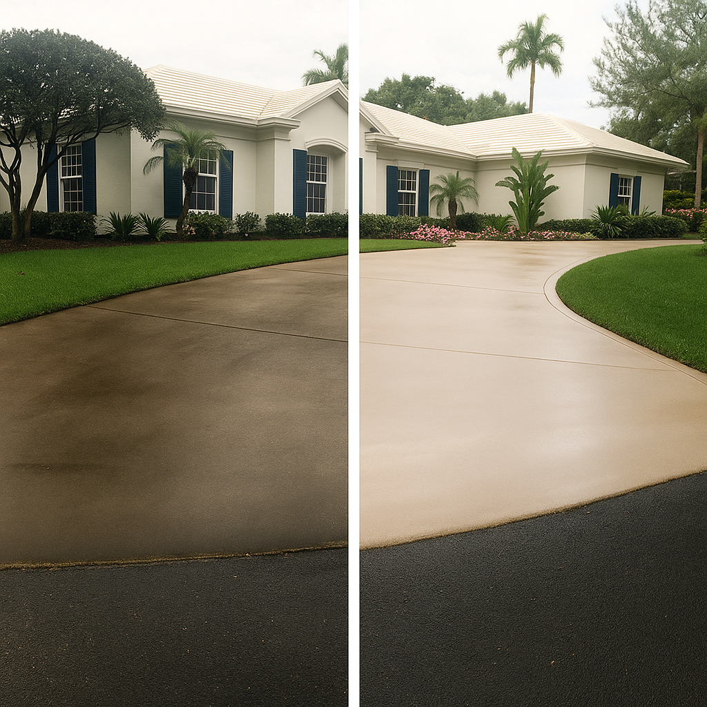 Driveway pressure washing transformation