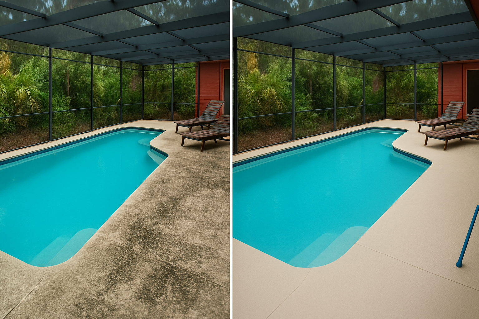 Pool deck pressure washing before and after results